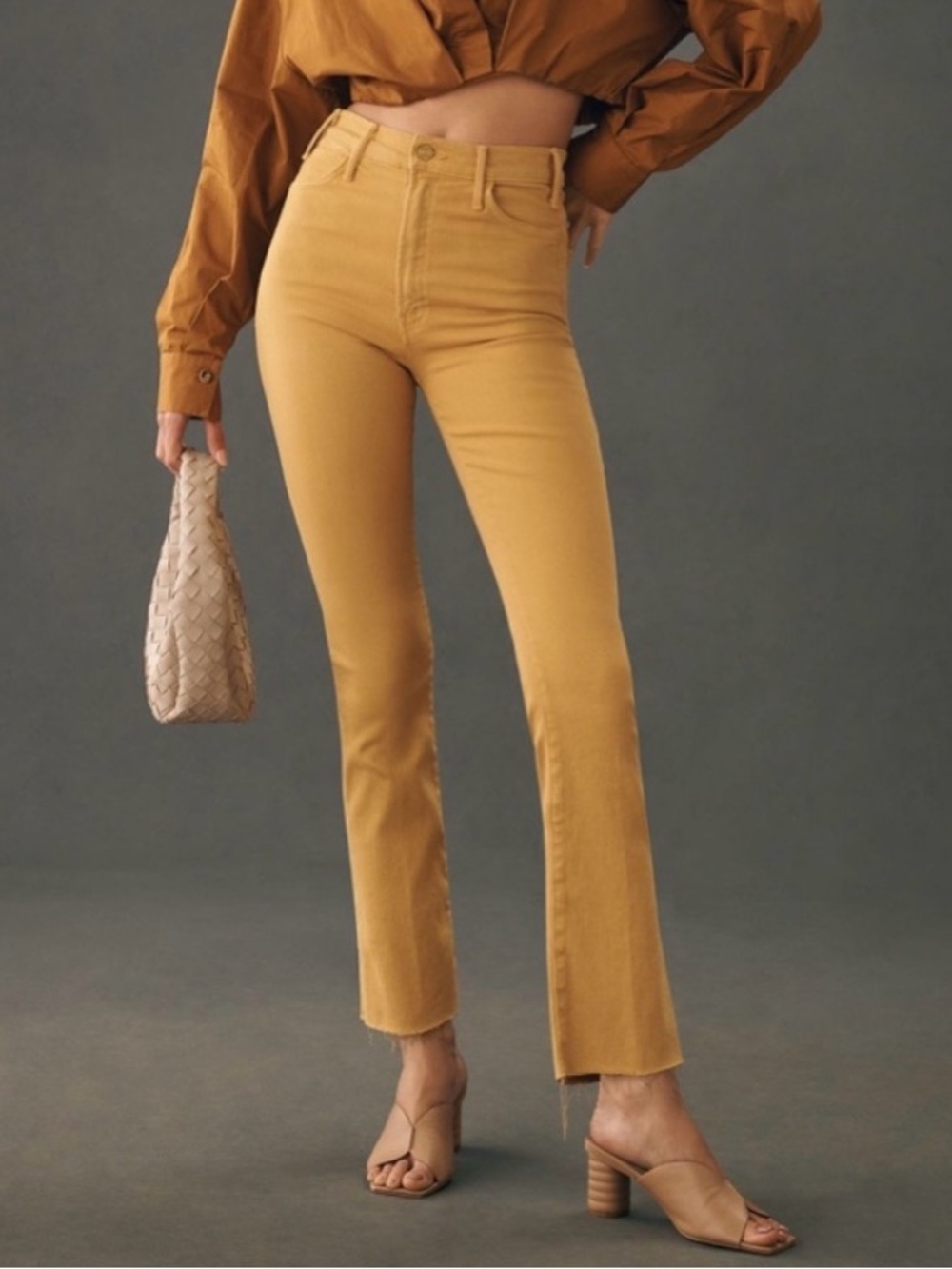 Mother Jeans 30 Tinsel Yellow The Hustler Ankle Fray Jeans High Rise